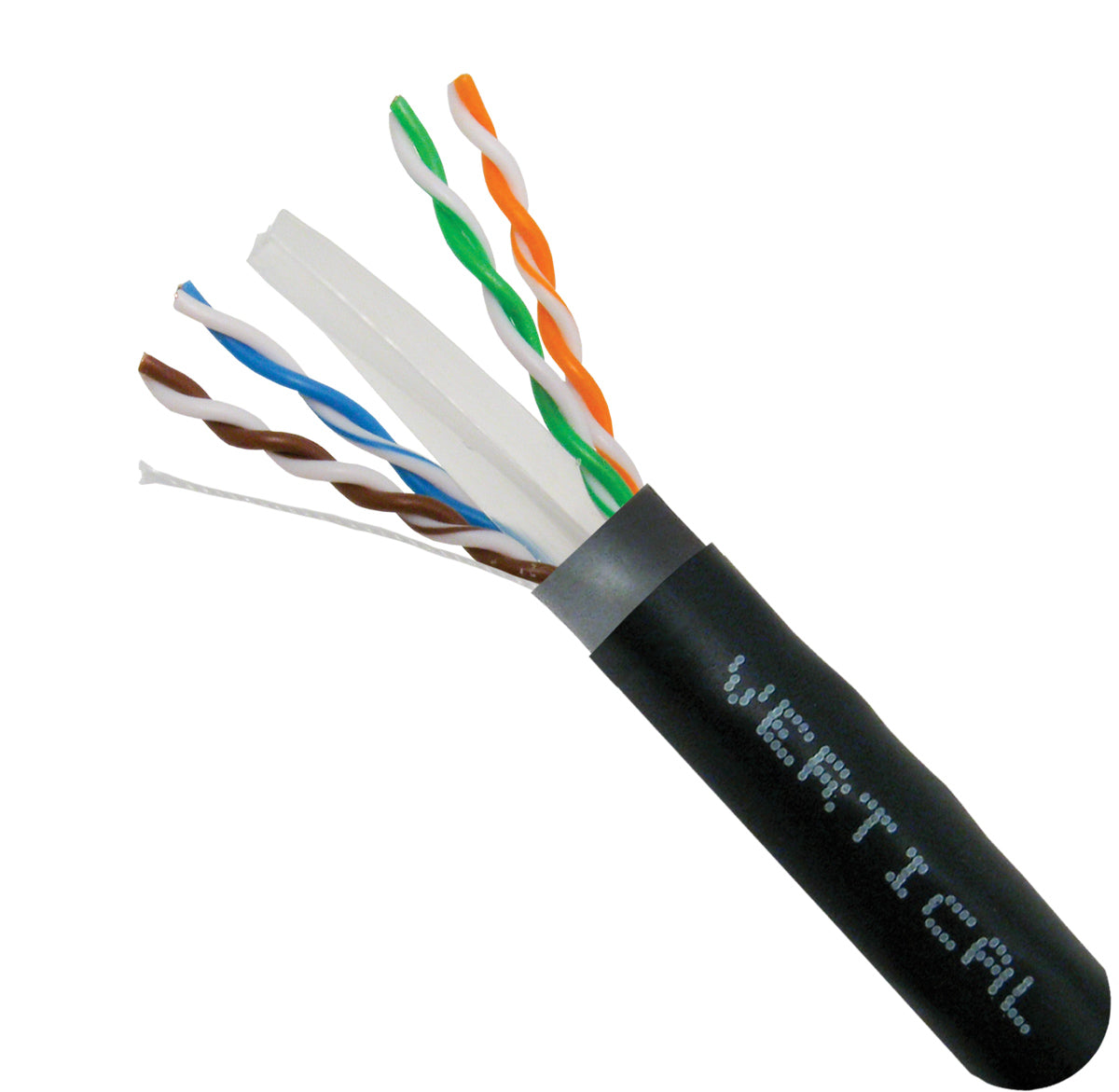 Vertical Cable Category-6, UTP Outdoor Waterproof (Dual Jacket), Direct Burial (UV), 23AWG, Black, 1000 FT Wooden Spool