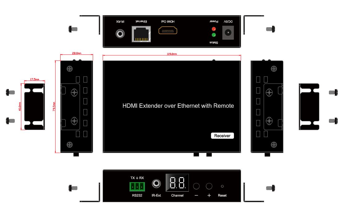 KanexPro NetworkAV™ H.264 HDMI® Receiver over IP w/ POE & RS-232