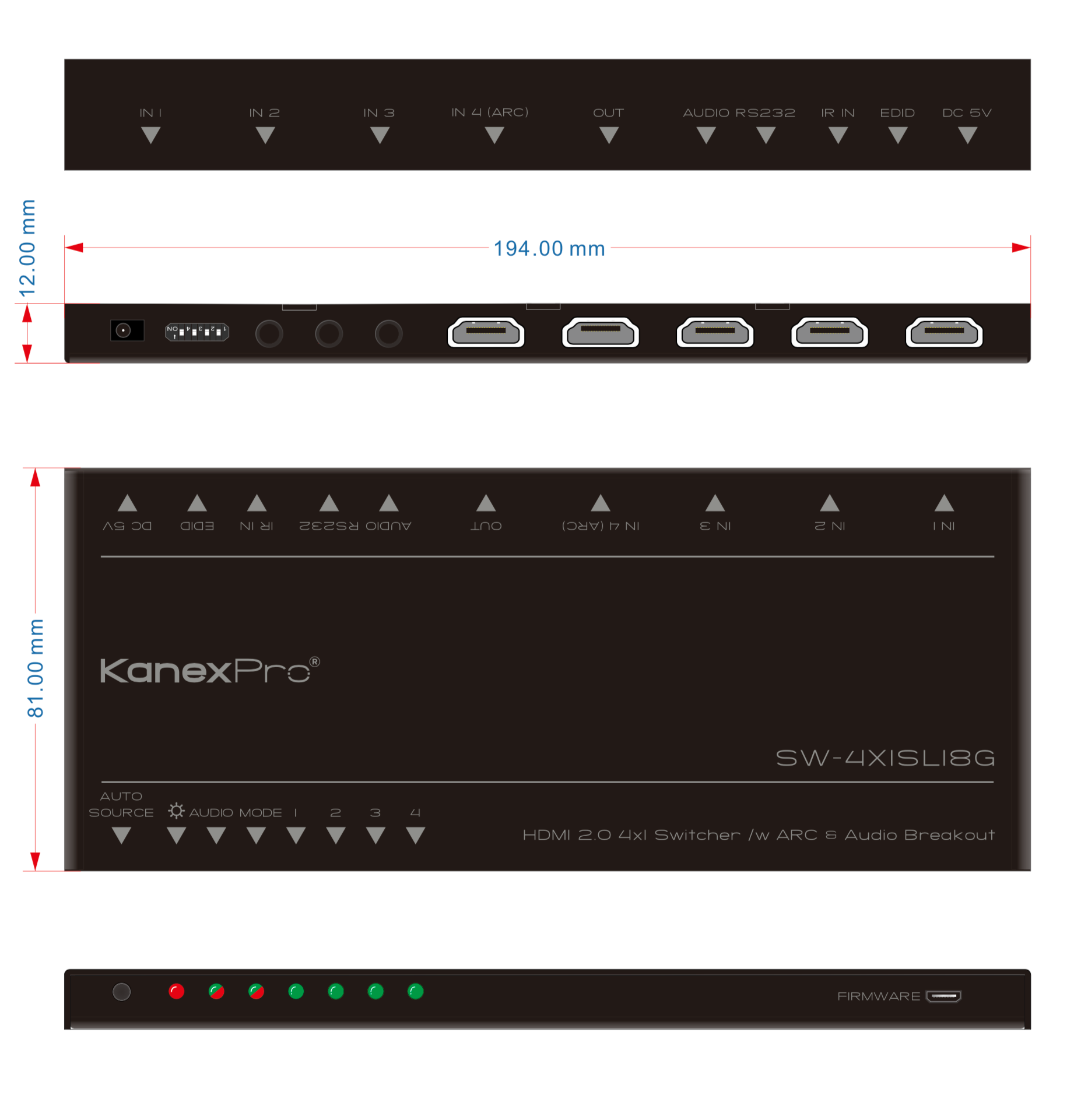 KanexPro UltraSlim 4K HDMI® 4x1 Switcher with 4:4:4 Color Space & 18G