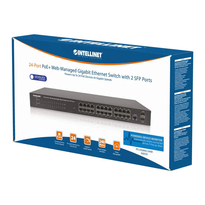 Intellinet 24-Port Gigabit Ethernet PoE+ Web-Managed Switch with 2 SFP Ports