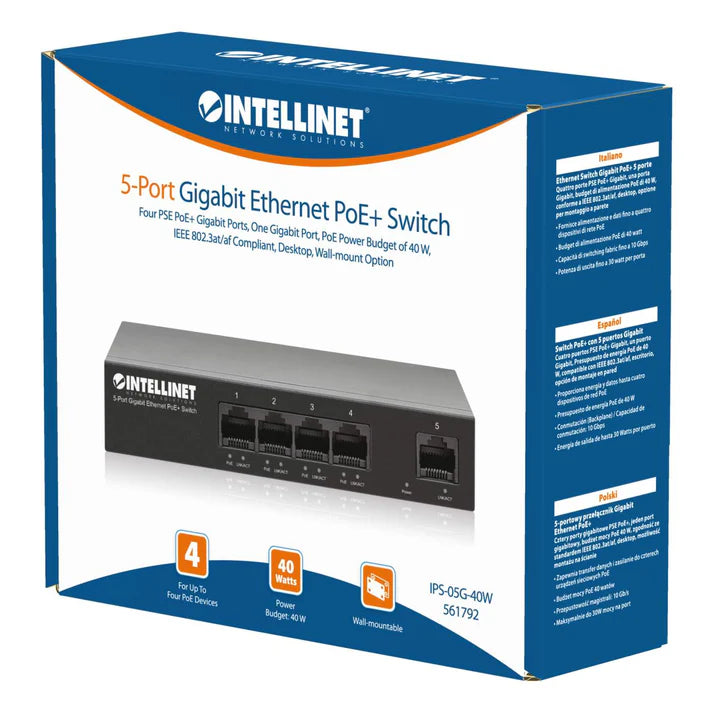 Intellinet 5-Port Gigabit Ethernet PoE+ Switch