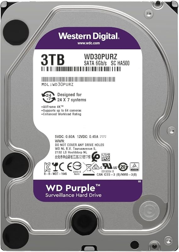 Western Digital Hard Drive 3TB Surveillance HDD 64MB Cache - 3.5"