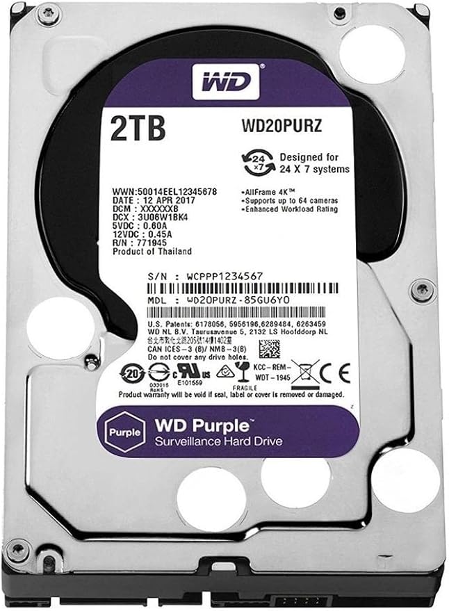 Western Digital Hard Drive 2TB Surveillance HDD 64MB Cache - 3.5"