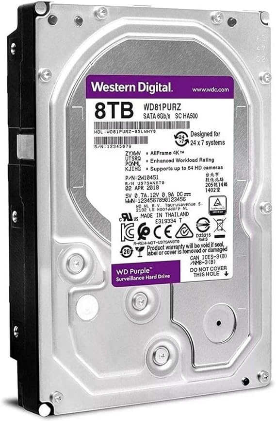 Western Digital Hard Drive 8TB Surveillance HDD 256MB Cache - 3.5"