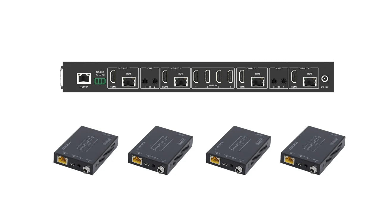 Simplified Scaling 50m 4K 4x4 HDMI Matrix Kit over CAT5e/6/7