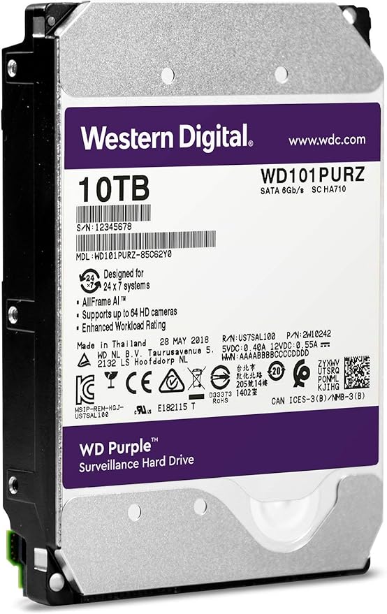 Western Digital Hard Drive 10TB AI Surveillance HDD 256MB Cache 3.5"