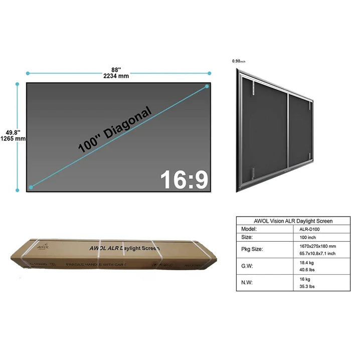 AWOL 100''-120" Fresnel Daylight ALR Screen