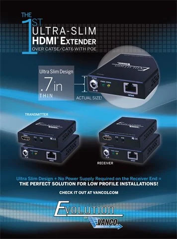 Evolution Ultra Slim HDMI over Single CAT5e/CAT6 Extender with PoE 165ft/50m