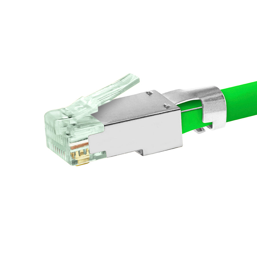 Simply45 Standard Shielded (External Ground) Cat6 STP RJ45 Modular Plugs with Bar45™ Green Tint, Hi/Lo Stagger - 50pcs/Jar