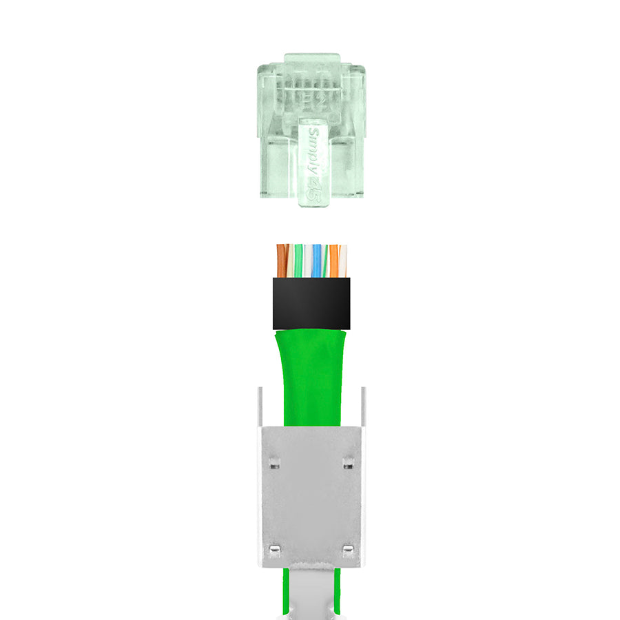 Simply45 Standard Shielded (External Ground) Cat6 STP RJ45 Modular Plugs with Bar45™ Green Tint, Hi/Lo Stagger - 50pcs/Jar