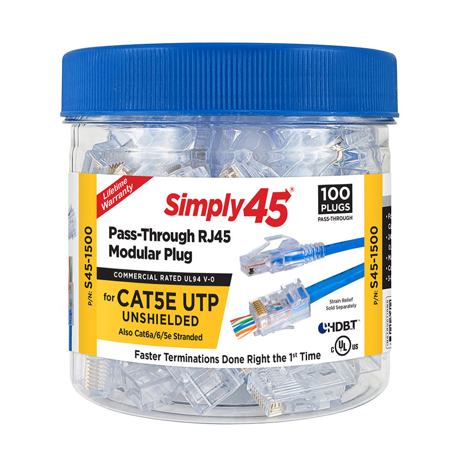 Simply45 Pass Through Blue Tint - Cat5e UTP - 100pc Jar