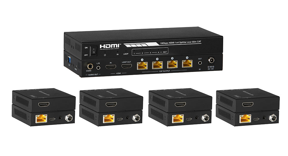 KanexPro HDMI® 1x4 Distribution Amplifier over CAT5e/6 Outputs and PoC 60M