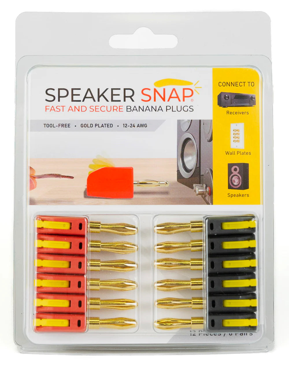 Speaker Snap Banana Plugs Red & Black 6 Pair / 12 Pieces