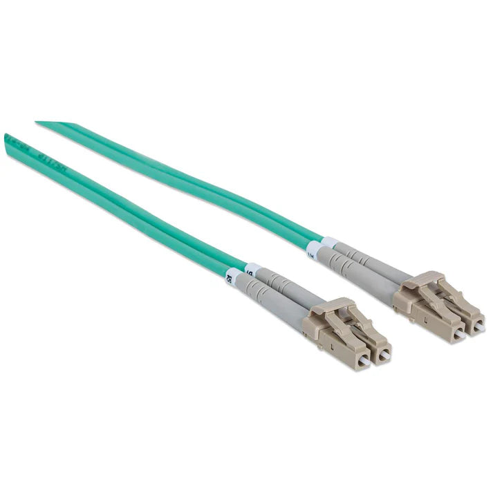 Intellinet 3 m LC to LC UPC Fiber Optic Patch Cable, 3.0 mm, Duplex, LSZH, OM3 Multimode, Aqua