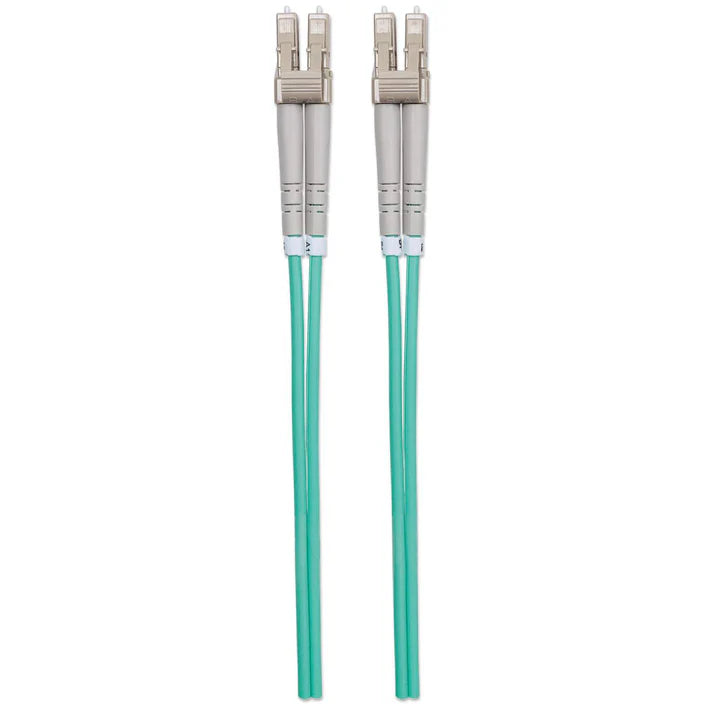 Intellinet 3 m LC to LC UPC Fiber Optic Patch Cable, 3.0 mm, Duplex, LSZH, OM3 Multimode, Aqua