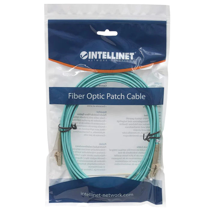 Intellinet 3 m LC to LC UPC Fiber Optic Patch Cable, 3.0 mm, Duplex, LSZH, OM3 Multimode, Aqua