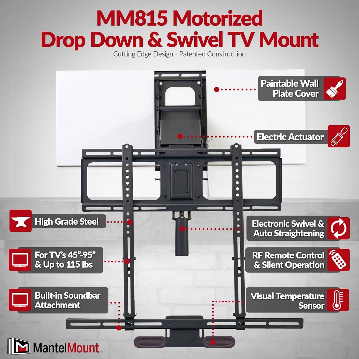 MantelMount Motorized Drop Down & Swivel TV Mount